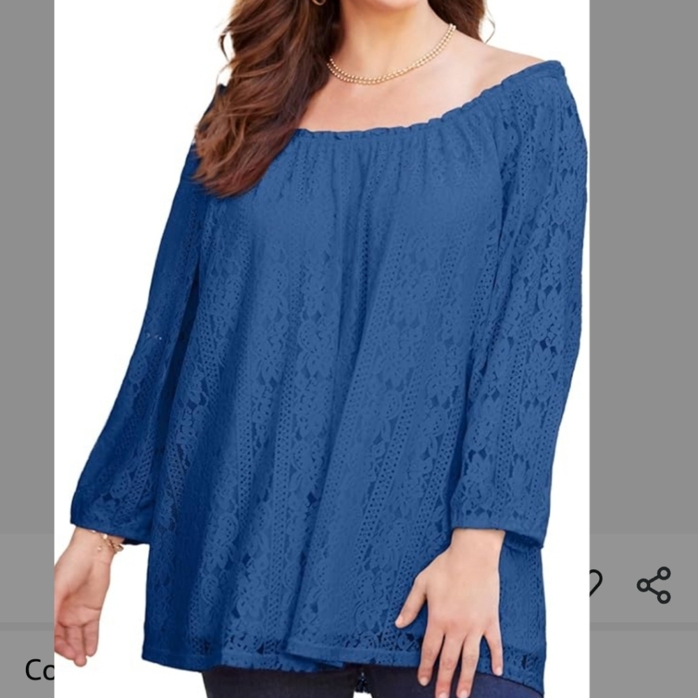Catherines Blue lace Peasant Top  size 4X
